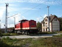 112 326-4 der Press im Bauzugdienst zwischen Lietzow und Mukran auf R�gen.(07.10.07)