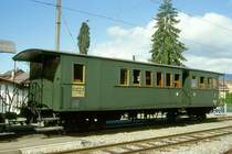 BC Museumsbahn - ex RB ABCD4 15 am 19.05.1997 in Blonay - 1./2./3.Klasse Personenwagen mit Gep�ckabteil 4-achsig mit 2 offenen Plattformen - Baujahr 1895 - De Dietrich - Gewicht 15,40t - 4/9/22 Sitzpl�tze - L�P 12,50m - zul�ssige Geschwindigkeit 40 km/h - Lebenslauf: ex RB ABCD4 15 - 1968 an BC ABCD4 15
