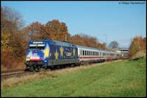 101 101-4 schiebt am 05.11.07 den IC 2067 von Karlsruhe Hbf nach N�rnberg Hbf, hier hinterm Hp Hofen(b Aalen) aufgenommen.