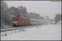 101 047-9 zieht am Morgen des 10.11.07 den IC 2162 von N�rnberg Hbf nach Karlsruhe Hbf, hier hinterm Hp Hofen(b Aalen) aufgenommen.