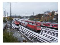 IC Begegnung im Bahnhof Aalen. Links: 101 051 mit einem IC von N�rnberg Hbf nach Karlsruhe Hbf. Rechts: 101 144 mit einem IC von Karlsruhe Hbf nach N�rnberg Hbf.