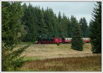 Zug Nr. 8903 vom Brocken nach Eisfelder Talm�hle am 9.10.2007 kurz vor Sorge. Mit gleicher Zugnummer f�hrt auch ein Zug von Wernigerode bis Drei Annen Hohne.