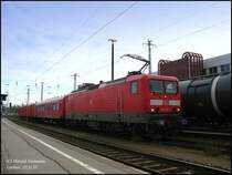 114 022 bespannt hier den Cottbuser Hilfszug am 22.11.07. (Loknr. editiert)