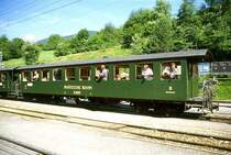 RhB - B 2245 am 04.07.1999 in Filisur - 2.Klasse Personenwagen - Baujahr 1928 - SIG/RhB - Fahrzeuggewicht 17,00t - Sitzpl�tze 72 - L�P 16,55m - zul�ssige Geschwindigkeit 70 km/h - �1=25.09.1998 - Lebenslauf: ex ChA C4 51 - 1942 RhB C4 2245 - 1956 B4 2245 - 1954 B 2245 - Hinweis: Historisches Fahrzeug.
