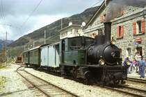 RhB Foto-Dampf-Extrazug f�r RH�TIA INCOMING 9966 von km 20,4000 nach Ospizio Bernina am 26.08.1995 in Ospizio Bernina mit Dampflok G 3/4 1 - Xkv 9398 - A� 1102 - B� 2060
