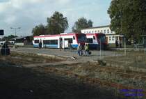 2 PEG-Triebwagen im Bahnhof Pritzwalk. Der vordere f�hrt
Richtung Meyenburg, der hintere nach Putlitz.