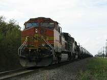 Zwei BNSF Loks bespannen am 28.11.2007 einen G�terzug, aufgnommen in Rosenberg (bei Houston, Texas).