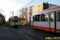 Alt trifft neu, Wagen 40 der Verkehrshistorischen AG der BOGESTRA 
und die Linie 310 an der Haltestelle Witten-Heven. 16.12.2007.