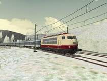 103 108 mit InterRegio auf der winterlichen Schwarzwaldbahn zwischen Triberg und St. Georgen.