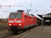 146 005-4 als RE2 nach M�nster(Westf) Hbf in Krefeld-Uerdingen! Dieser Zug hat eine etwas l�ngere Reise hinter sich! Wegen einem brennden Kesselwagen in Viersen musste die Strecke von M�nchengladbach Hbf bis Viersen gesperrt werden! Daher fuhr dieser RE �ber Neuss und Meerbusch, allerdings ohne halt in Neuss! 15.12.07