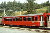 RhB - B 2267 am 21.08.1995 in Filisur - 2.Klasse Spitzenverkehrs-Personenwagen f�r Stammnetz mit Drehgestellen �lterer Wagen - �bernahme: 10.10.1986 - FFA/RhB/SWP - Fahrzeuggewicht 18,00t - Sitzpl�tze 56 - L�P 18,02m - zul�ssige Geschwindigkeit 90 km/h - Logo RhB in rh�toromanisch - �2=27.06.1991 - Hinweis: die Fahrzeugserie besteht aus 13 Wagen mit den Nummern 2261 bis 2273. 
