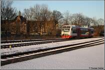 Regioshuttle VT511  Stadt Lichtenstein  der City Bahn Chemnitz f�hrt am Nachmittag des 25.12.07 aus Hainichen kommend in Frankenberg ein.