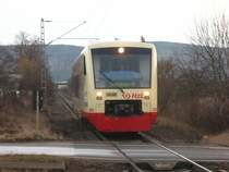 VT 250 Baw Express als HzL85864 nach Spachingen bei der Einfahrt Balgheim am 3.1.08