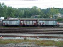 Inventarwagen des Bahnhofes B�lach
von links nach rechts
Wagen Nr 758, 759 und 761
B�lach, 07.08.04