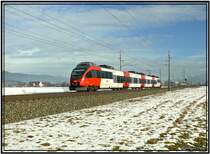 Triebwagen 4024 041 f�hrt mit REX 1707 von Bruck an der Mur nach Friesach.
Zeltweg 7.1.2008