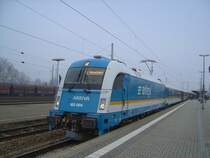Die 183 004 mit dem ALEX nach M�nchen am 21.12.2007 bei der Ausfahrt aus Landshut HBF.  