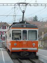 asm - Triebwagen Be 4/4 301 mit Steuerwagen Bt 351 im Bahnhofsareal von Aarwangen am 30.11.2007