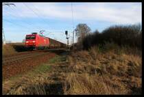 145 013 mit G�terzug, 03.02.08, Nudow