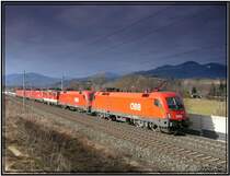 Lokzug mit sechs 1x16 und einer 1x42 f�hrt von Bruck an der Mur nach Wien.
Kapfenberg 3.2.2008