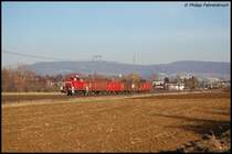 363 150-4 zuckelt am Nachmittag des 25.01.08 mit FZT 56090 von Aalen nach Essingen ihrem Fahrtziel entgegen, aufgenommen am Kilometer 68,2 der Remsbahn (KBS 786).