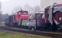 Ein gek�pfter Schienenbus in der Abstellgruppe des Industriepark Kalle-Albert in Wiesbaden; 14.01.2008