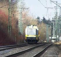 203 507 ist unterwegs mit dem Josera-Zug. Hier verl�sst er gerade Goldsh�fe. Aufgenommen am 02.Februar 2008.