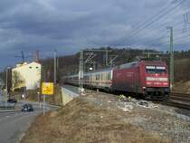 101 002 bei der Einfahrt in Aalen. Sie zog den IC 2066 von N�rnberg Hbf nach Karlsruhe Hbf. Aufgenommen bei Aalen und Aalen-Wasseralfingen am 22.Feb.08.