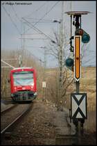 Zwei 650er als RE 22526 auf der Fahrt von Ulm Hbf nach Ellwangen passieren 22.02.08 ein  Spiegelei  am Km 77 der Remsbahn.