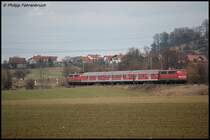 110 471-0 bringt am 22.02.08 RB 37160 von Donauw�rth nach Aalen und f�hrt am Zugschluss 110 426-2 mit, aufgenommen bei Aalen-Hofen.