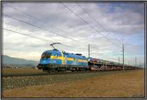 Sch�ne Schwedin !!! EM Taurus 1116 029 Schweden f�hrt mit einem Autozug von Sopron nach Tarvis. Zeltweg 21.2.2008