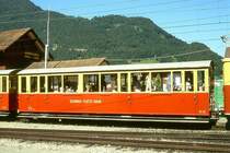 SPB - B 28 am 20.06.1995 in Wilderswil - 2.Klasse Personenwagen 4-achsig - Baujahr 1906 - vRoll/R&J - Gewicht 6,40t - Sitzpl�tze 42 - L�P 10,69m - zul�ssige Geschwindigkeit 25 km/h - �=08.05.1991 - Lebenslauf: ex WAB C4 72 - ? B4 79 - 1963 SPB B 28 - 2002 B 52 neuer Kasten.
