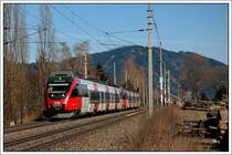 REX 1709 von Bruck a.d. Mur nach Schladming am 6.3.2008 in Niklasdorf aufgenommen. Ab St. Michael f�hrt dieser Zug als REX 4478 nach Schladming weiter. Die zweite 4024er Garnitur f�hrt als REX 1709 nach Villach weiter.