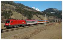 Im Normalfall sind ja die beiden EC’s 101 und 100 1216er Planleistung. Am 6.3.2008 war allerdings 1116 145 ab dem Grenzbahnhof Spielfeld-Stra� dem EC 100 „Joze Plecnik“ (Ljubljana - Praha hl.n. ) vorgespannt. Die Aufnahme entstand zwischen Trieben und Rottenmann. Weiters bestand der Wagensatz an diesem Tag nur aus 4 anstatt aus 5 Waggons.