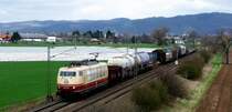 103 222 mit ST 91706 und rund 150 Minuten Versp�tung bei Gro�sachsen-Heddesheim, 18.03.08.