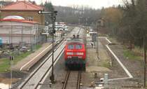 RB 18317 mit Schublok 218 479-4 im Bahnhof Steinsfurt 17.3.08