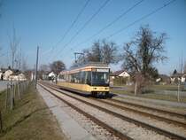 am 16.02.08 f�hrt Wagen 249 als Linie 8 am Z�ndh�ttle richtung Durlach