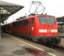 111 048-5 hat soeben die RB 31074 aus Freiburg nach Offenburg gebracht diese wird sp�ter als RB 31099 nach M�llheim fahren 20.3.08