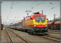 EM-Lok 1116 232 Spanien f�hrt mit EC 32 Allegro Stradivari von Venedig nach Wien S�d.
Zeltweg 24.03.2008