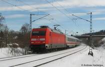 101 100-6 mit dem IC 2004 am Eisg von St.Georgen(Schwarzw) 24.3.08