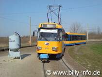 02.04.2007, T4D-M (Wagen Nr. 2117) mit NB4-Beiwagen, als Linie 8, auf Miltitz Wendeschleife
