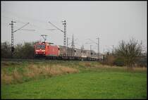 Eine 185er f�hrt mit ihrer G�terzugleistung in Richtung Gem�nden. Aufgenommen am 05.04.08 in Th�ngersheim.