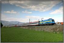 EM-Taurus 1116 029 Schweden f�hrt mit EC 33 Allegro Stradivari von Wien nach Villach.
St.Margarethen bei Knittelfeld 24.04.2008
