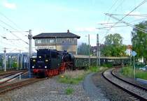 In Heidenau (Sachs) zweigt die M�glitztalbahn von der Hauptstrecke Dresden-Bodenbach ab.
Hier Einfahrt des SEM-Sonderzuges am 1.Mai 2008