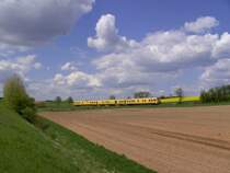 719 001 kurz nach der Unterquerung der B14 auf dem Weg nach Hirschau am 04.05.2008. Das war auf dieser Strecke innerhalb von 3 Monaten der 4te Messzug! (Strecke Amberg-Schnaittenbach)