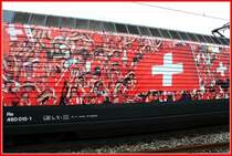 Re 460 015-1 - Euro 08. Damit sich die Fussballfans auf der Lok wiedererkennen habe ich nur einen Ausschnitt fotografiert. Bhf. Frick AG am 30.5.2008.