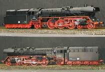 03.10 der DDR. Grundlage Piko-03. R�der abgedreht, Vor- und Nachl�ufer neu, freistehende Leitungen, modifizierte Frontsch�rze. Steuerung teilweise ROCO. Rahmendurchbr�che herausgearbeitet. Das Gegengewicht an der 1sten Kuppelachse ist �brigens wirklich an den Originalr�dern versetzt (war eine Schweinearbeit mit einer Nadelfeile, das alte Gewicht verschwinden zu lassen). Die Beschriftung mu� noch ge�ndert werden. 