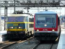 Die beiden sieht man auch nicht oft nebeneinander im Bahnhof von Luxemburg. Die SNCB Lok hat den EC 97  Iris  von Br�ssel nach Luxemburg gebracht und der CFL Diesel Triebzug wartet auf die n�chste Fahrt nach Ettelbr�ck. 08.06.08 