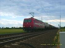 145 CL 013 der HGK durchf�hrt am 12.06.08 mit einem Kesselwagenzug Gr�fenhainichen in Richtung Berlin. Die Baureihen-Beschriftung l�st sich auch schon in Wohlgefallen auf; kein Bildfehler!