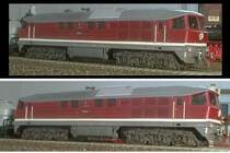 Die alte Piko-130. Ein paar Modifikationen und sie sah schon ganz anders aus, als da w�ren: Detaillierte Pufferbohle, durchbrochene Tritte und viel Pinselarbeit. Ein anderes Getriebe hab ich ihr auch verpasst. (Leise wurde sie nicht, Diesel eben, aber geil gelaufen ist sie.)
Die Drehgestellgravuren d�rften wohl f�r die damalige Zeit beispielhaft sein. Ein  Hoch  auf die DDR-Modellbahner, die das durchgesetzt haben!!!
Leider war nur das Modell an sich schon nicht ma�st�blich. Als die 132 von G�tzold und Roco daneben standen war es aus: ich hab sie verkauft.
Nachdem die Lok 175x angeklickt wurde, hab ich euch bessere Bilder herausgesucht. Es gibt hier wohl richtige Dieselfreaks. ;-)
(Das alte Bild ist gel�scht.)