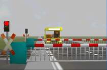 ein wartender Bus am Blieskastler Bahn�bergang an der ex KBS 686.